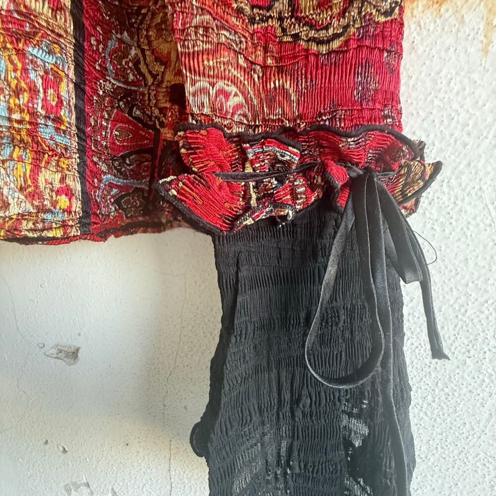 Vintage Ruffle Blouse Patchwork Crinkle Chiffon‎ Ornate Baroque Glam Maximalist - Picture 5 of 6
